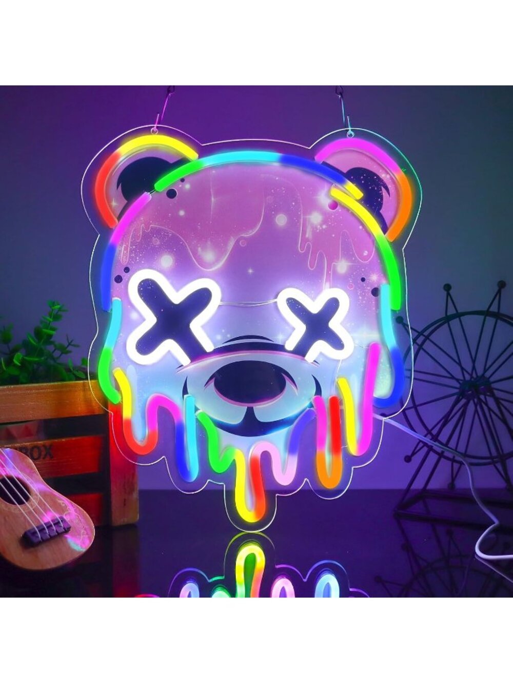 Anime Bear Neon Sign Acrylic Colorful Dimmable LED Light USB Powered Art Theme